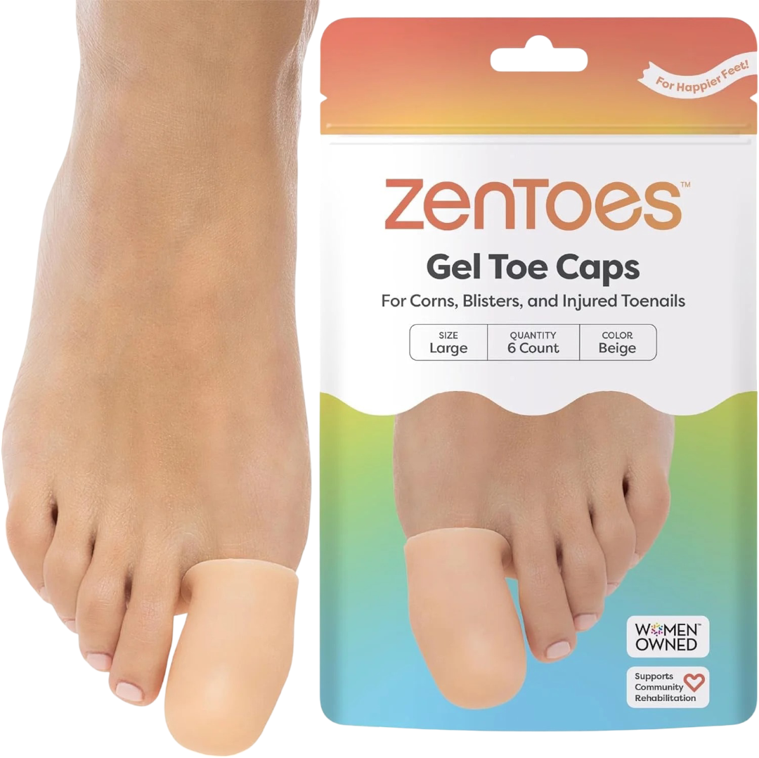 ZenToes ZenToes Gel Toe Caps, Silicone Toe Protectors, 6-Pack (Large, Beige) | Cushions & covers missing or ingrown toenails, corns, blisters & hammertoe discomfort. Reusable for daily wear